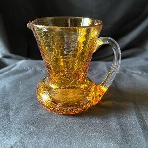 Vintage MCM Amber Crackle Glass Creamer/Syrup Pitcher